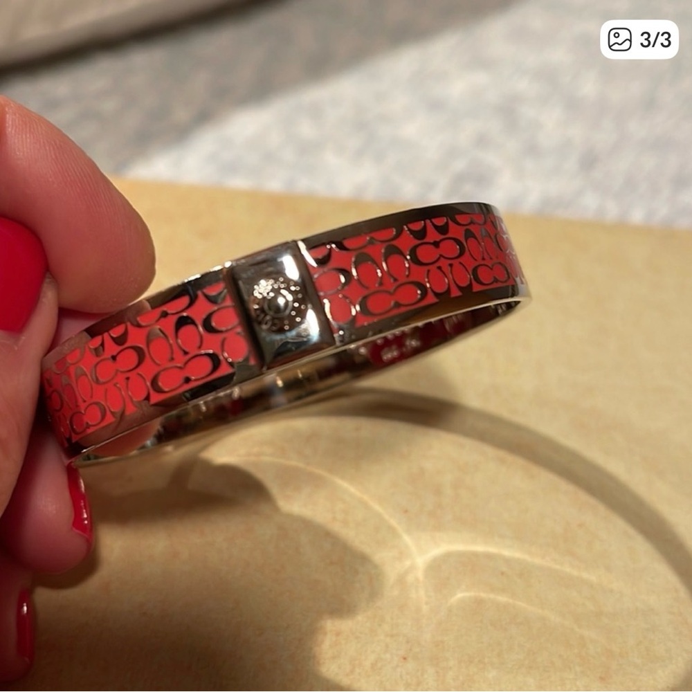 Coach Red and Silver Patterned Bracelet - Picture 6 of 7